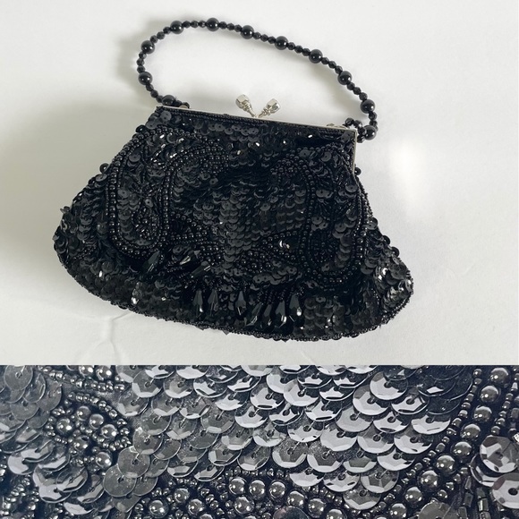 Kate Landry Black Sequin Evening Wristlet Hand Bag - Picture 1 of 15